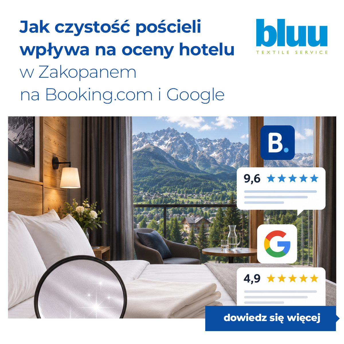Czysta pościel hotelowa w Zakopanem oraz oceny Booking.com i Google